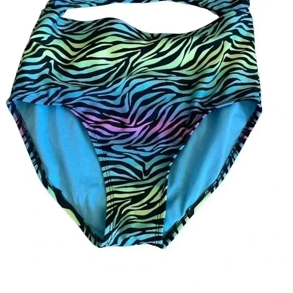 Art Class Zebra Multicolor One-Piece Girls Swimming Suit SZ L (10/12) # 1315